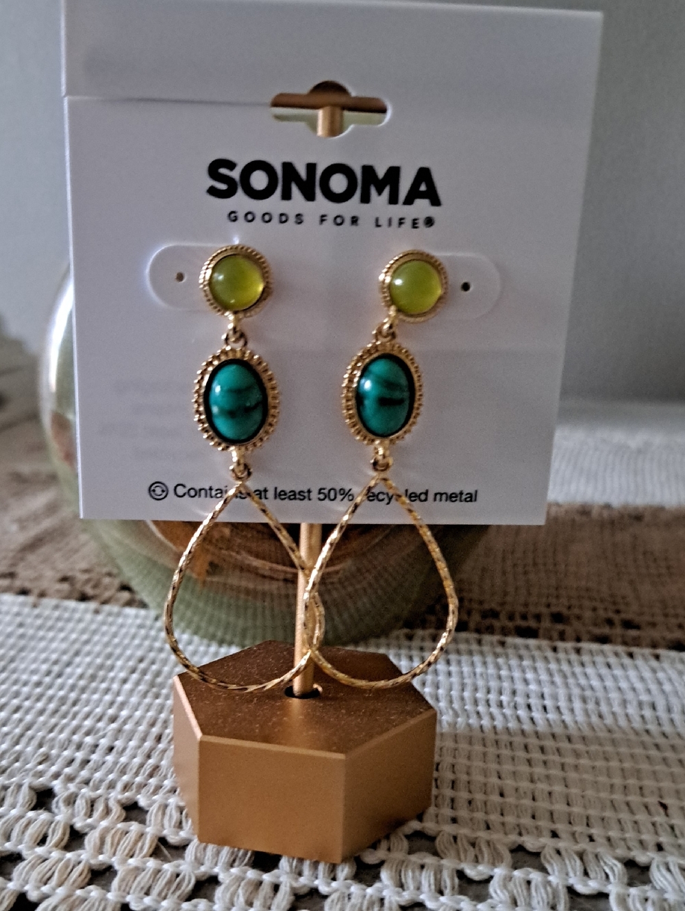 NWT Kohl's SONOMA Gold Drop Earrings with Green and Turquoise Stones